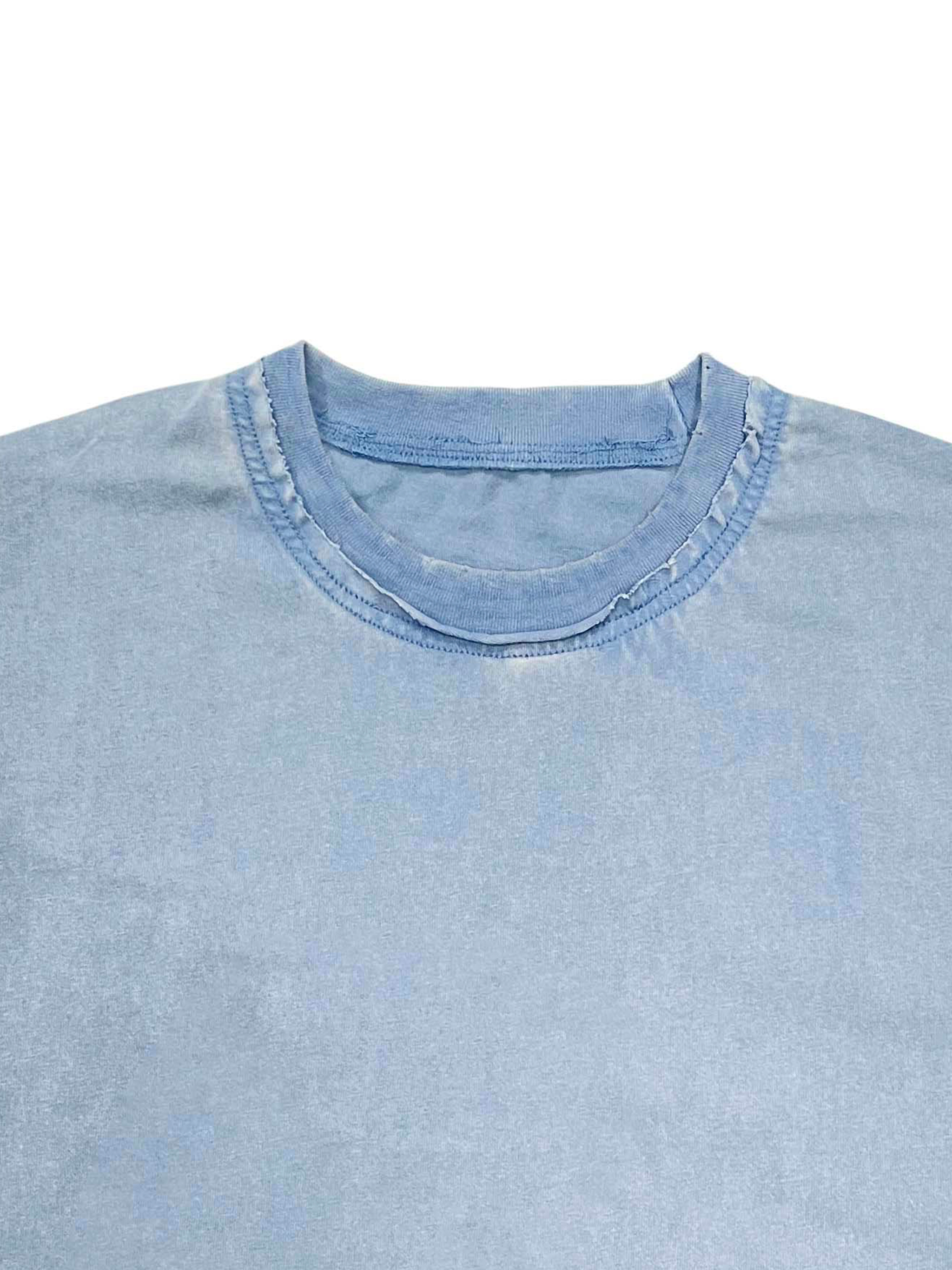 Double Neckline Scattered Edge Frayed Vintage Washed T-Shirt